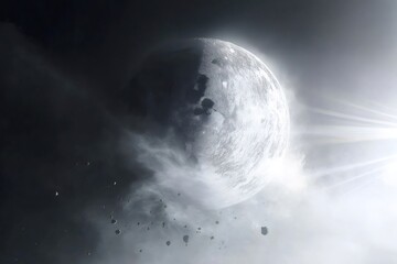 White dwarf captivatingly attracting asteroids and space rocks amidst the vastness of a distant, unknown galaxy