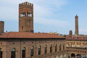 Fototapeta premium View around Piazza Maggiore, the main square in Bologna, Italy