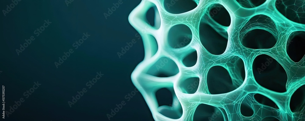 Poster cyberpunk biotech in high-tech sci-fi nature fusion concept. abstract close-up of a cellular structu