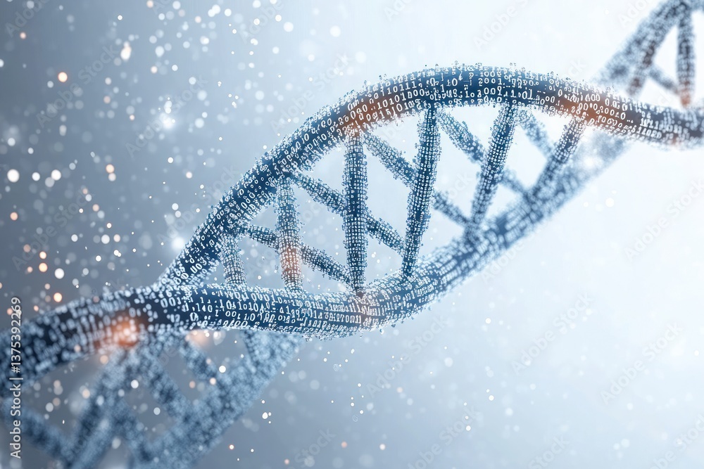 Poster futuristic dna helix in binary code technology and medical concept digital art
