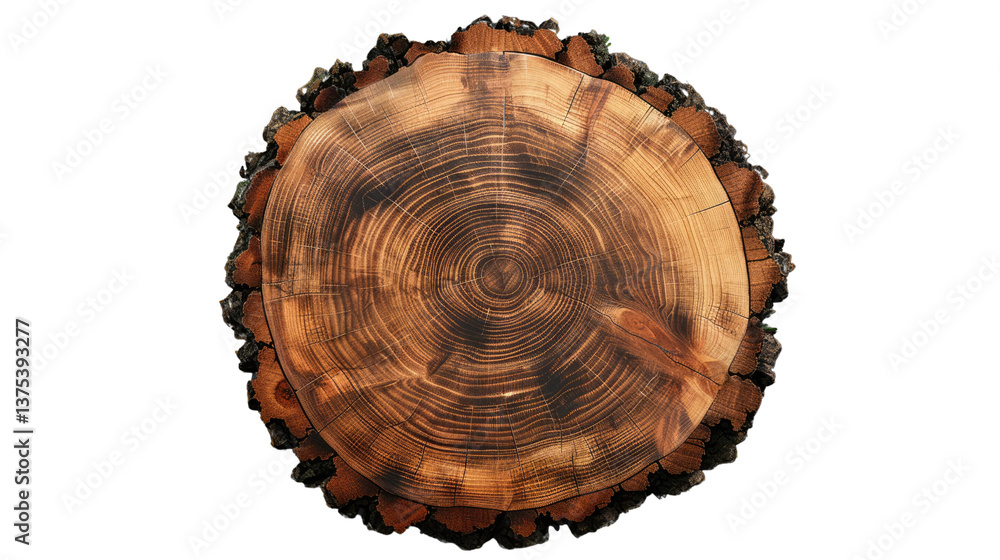 Poster rustic tree cross-section: a close-up, detailed view of a tree's cross-section, showcasing the intri