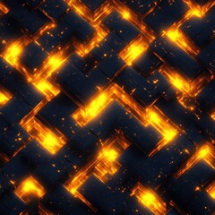 Geometric Pattern with Yellow 3D Structures and Black Background Modern Art