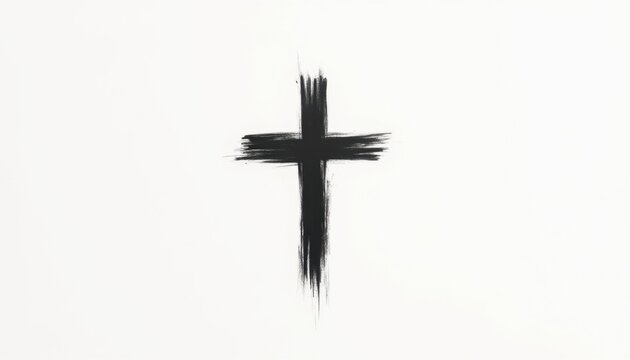A bold and minimalistic black ink tattoo of a simple Christian cross