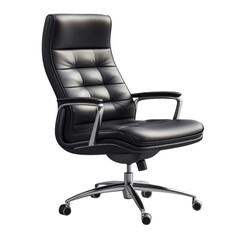 A black leather office chair with a high back and a wooden frame