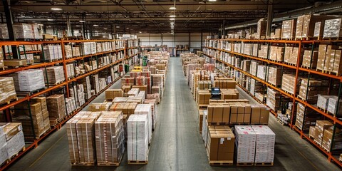 Obraz premium Robotic arms sorting packages in a warehouse, depicting automation in inventory management. 