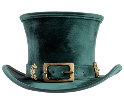 St. Patrick's Day hat, a green top hat with gold buckles on the sides, transparent background