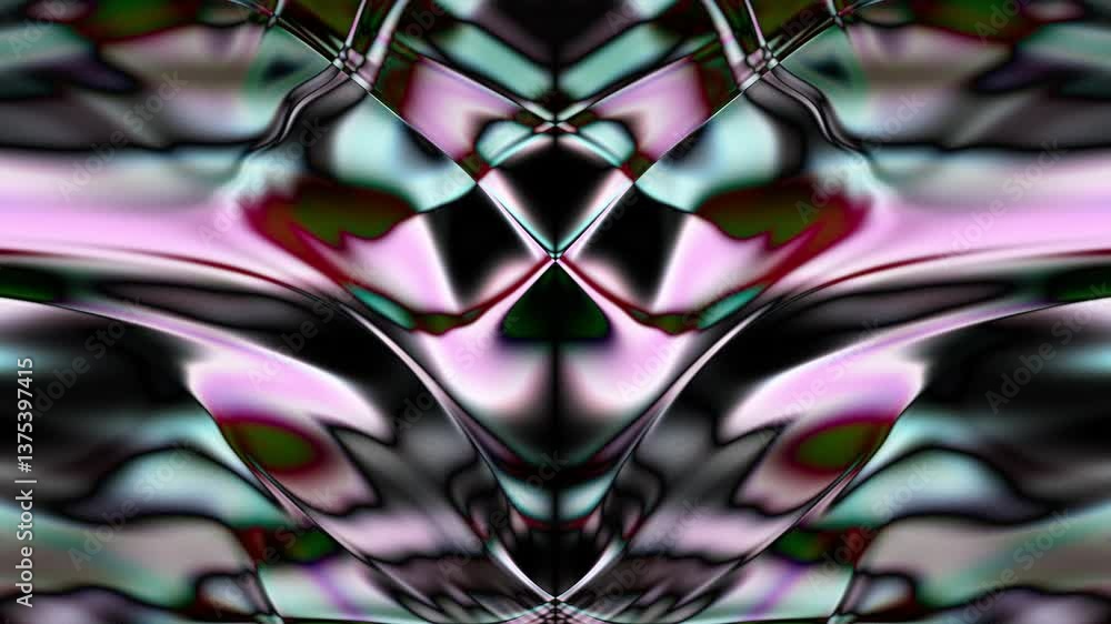 Poster psychedelic metallic fractal background in seamless looping motion. abstract