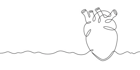 Continuous one line drawing human heart.Cardiology.Medicine.