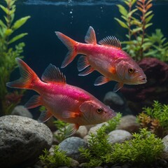 Fototapeta premium Rosy Barb Small and Large