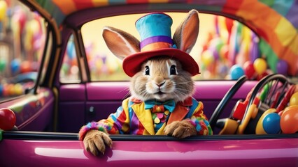 A large rabbit character in a costume,