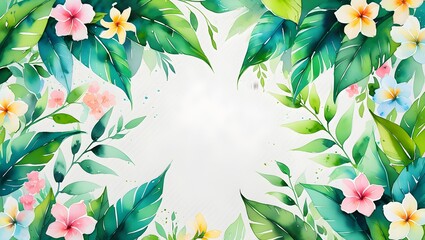 Watercolor Tropical Floral Leaves and Flowers – Transparent PNG Wedding Bouquet Decoration, Generative AI