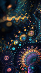 Sci-fi inspired zoom into fractal complexity with colorful galactic motifs and glowing textures.

