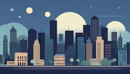Fototapeta premium Real estate lifestyle, abstract illustration of a cityscape at night