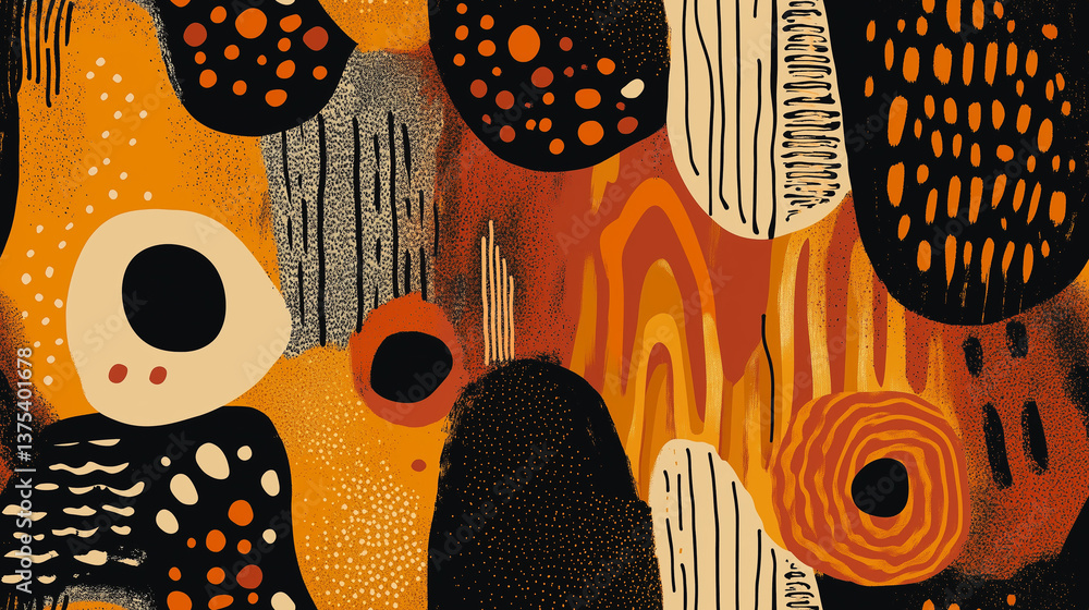 Wall mural abstract artwork featuring bold shapes and warm colors in a dynamic composition generative ai
