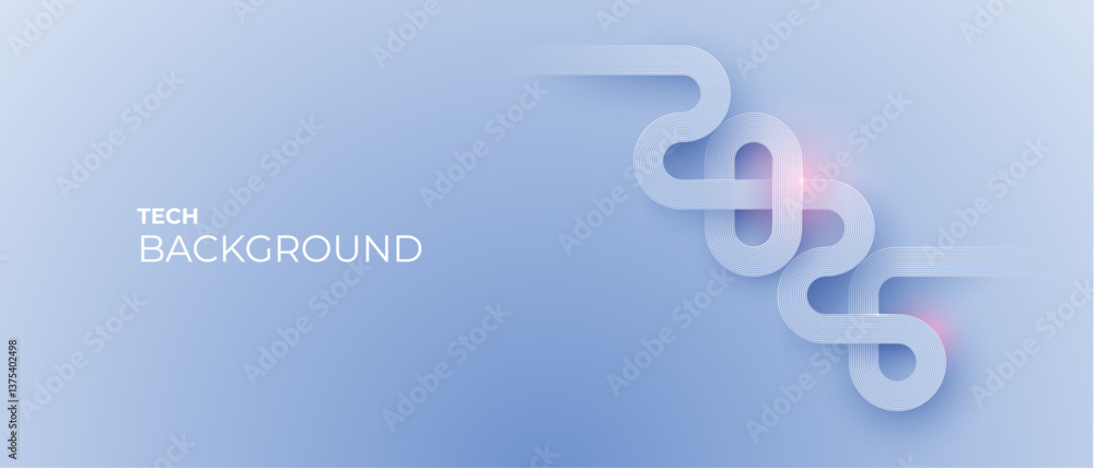 Poster Technology thin line light blue background in elegant sky style. 2026 wave on tech bg. Modern geometric banner with circuit wires on the chip. Vector abstract illustration for presentation or banner. 