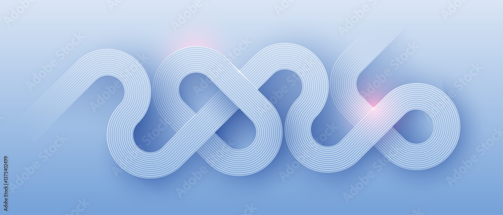 Poster Abstract thin line light blue background in technology elegant style. 2026 wave on tech bg. Modern geometric banner with circuit wires on the chip. Vector illustration for presentation or banner. 