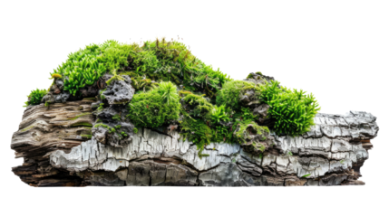 Moss-Covered Rock Formation: A close-up view of a rugged, weathered rock formation blanketed in vibrant green moss and small plants, offering a glimpse into the intricate details of nature.