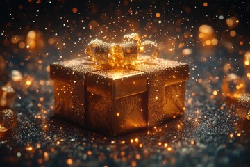 Magical Gift Box Surprise with Golden Light and Ribbons