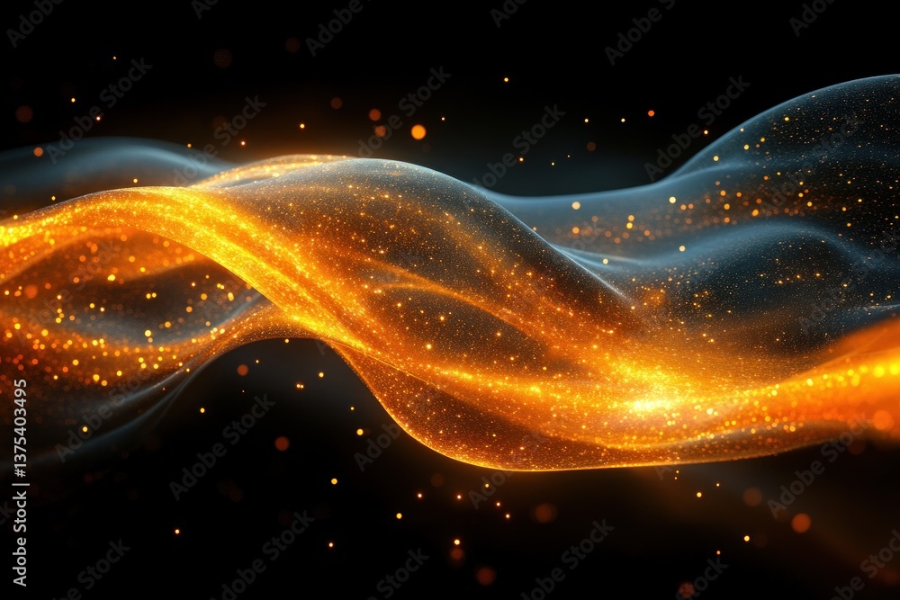 Poster glowing golden ribbon light effect with motion trails and abstract design