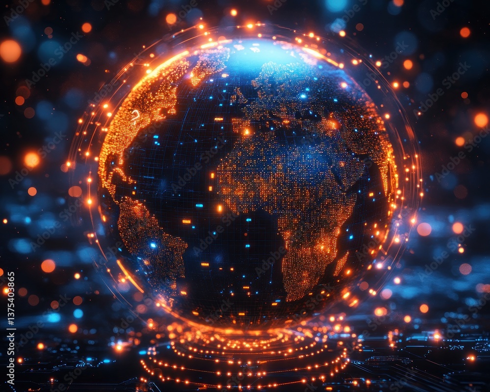 Aufkleber global network and connectivity concept with futuristic globe in digital circuit design