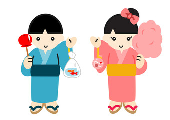 手をふる浴衣姿の男の子と女の子