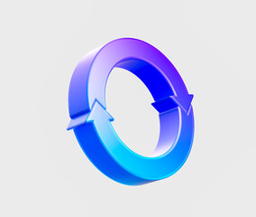 3d Circular Arrow in blue and purple, Symbolizes Recycling And Continuous Rotation. 3D Illustration