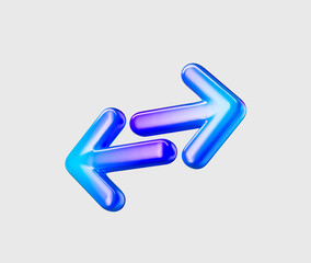 Two shiny 3D arrows in purple and blue, pointing left and right. 3D Illustration.