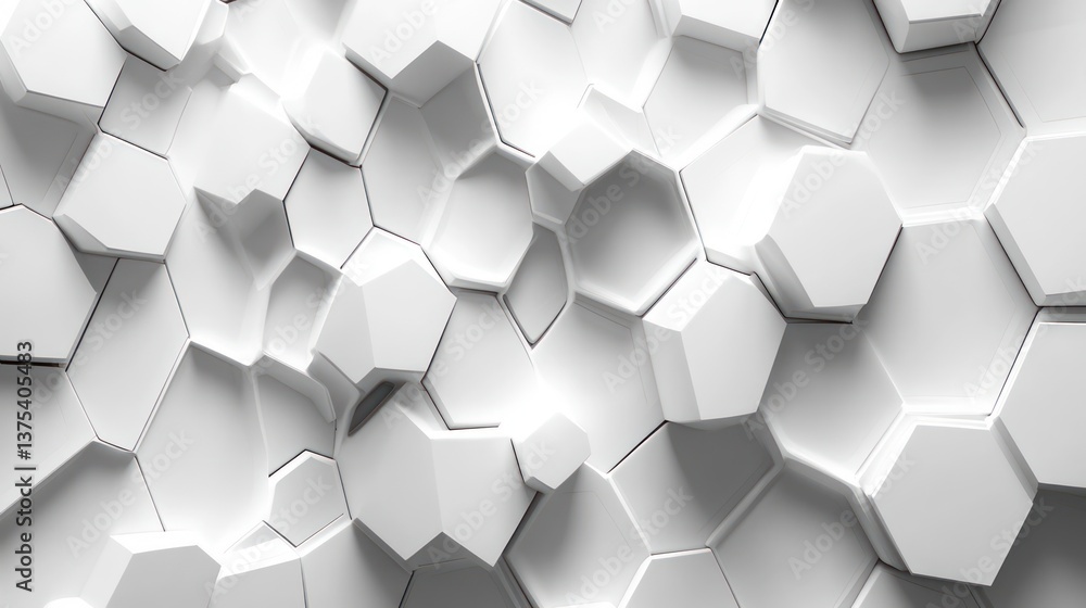 Aufkleber modern geometric digital design of white hexagonal patterns in three-dimensional space