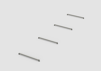 Minimalist metal staple pins arranged in a row, perfect for office or stationery use. 3d illustration
