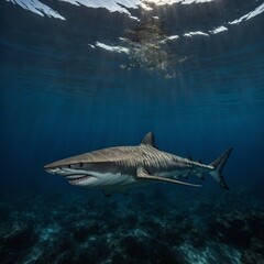 Fototapeta premium Tiger Shark Hunting the Oceans Depths