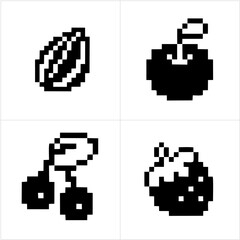 Fruit pixel set isolated on white background. Vector pixel art illustration in 8-bit old style.