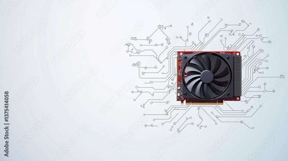 Aufkleber tech circuit: a close-up view of a powerful video card showcasing its intricate circuits and fan, ev