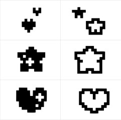 Heart and star icon in pixel. Vector illustration isolated in white background. Cute element for graphic design