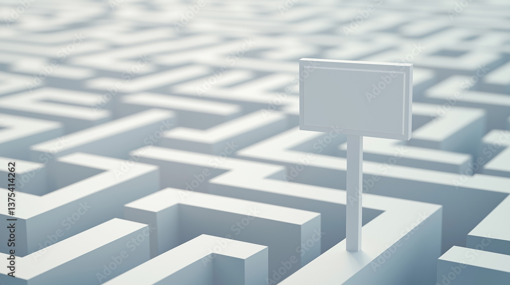 Poster navigating the labyrinth: an enigmatic signpost emerges from the intricate maze, poised amidst a vas