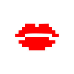 Red lips pixel icon isolated in white background. Suitable for romantic vibes. Vector decorative element