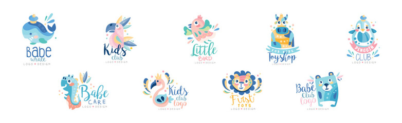 Baby Toy Shop Logo Design with Animal Vector Set
