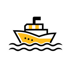 Cruise ship icon on waves in flat design