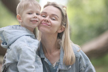 Happy mom and son, baby boy 4-6 years old