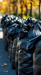 Trash Bags Line Park Pathway