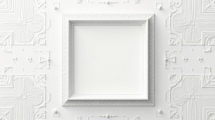 White Ornate Frame Against Embossed Wall Paneling A Blank Canvas for Design Inspiration