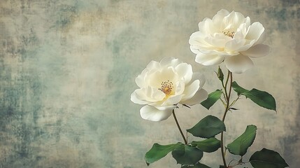 Two Cream Roses on Textured Wall