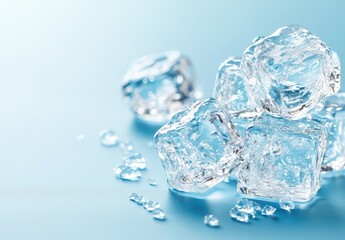Obraz premium Clear Ice Cubes on a Light Blue Background