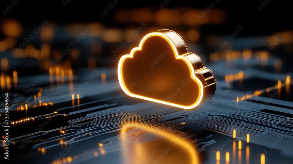 Poster cloud computing technology, digital circuit board, glowing cloud symbol, modern data storage, virtua