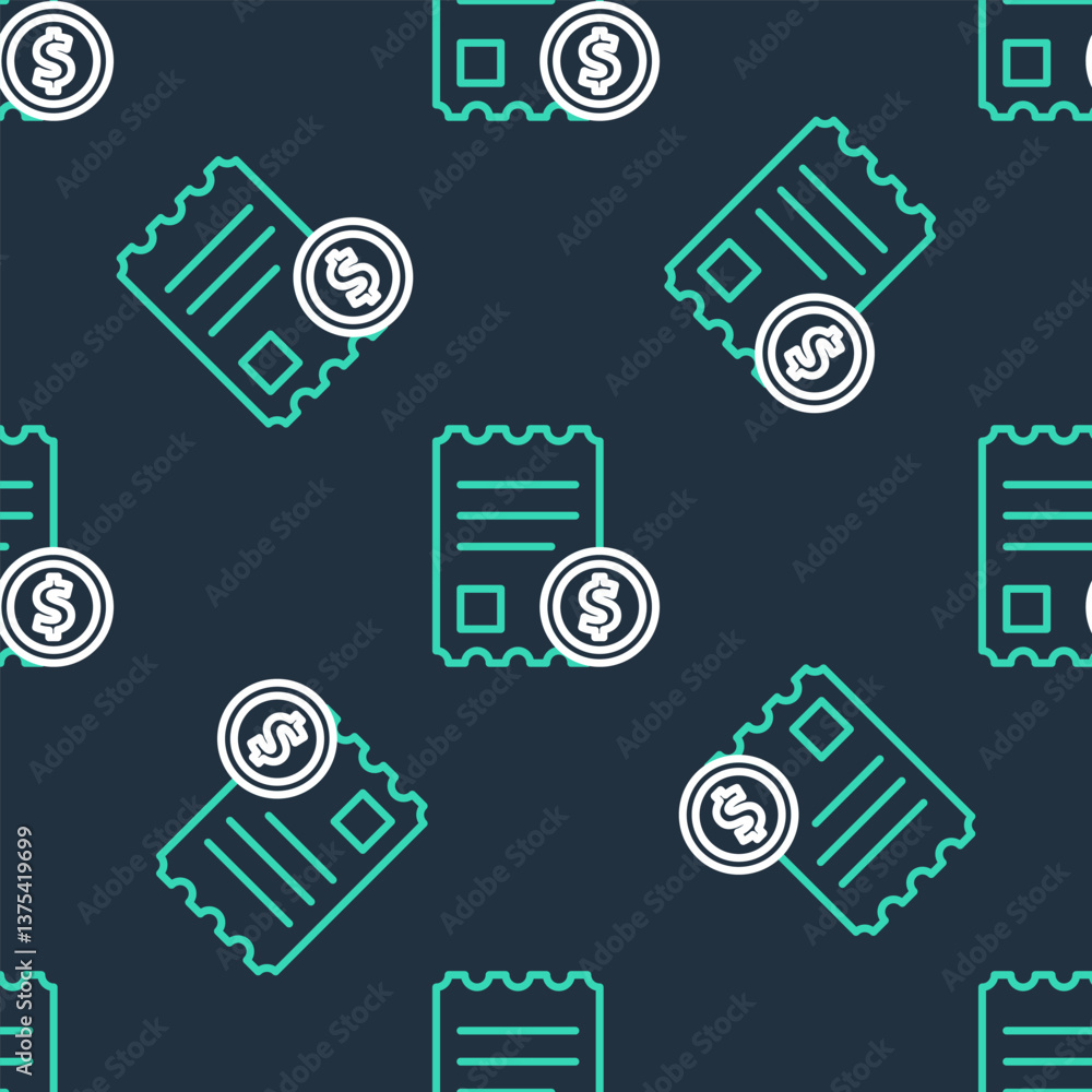Poster line paper check and financial check icon isolated seamless pattern on black background. paper print
