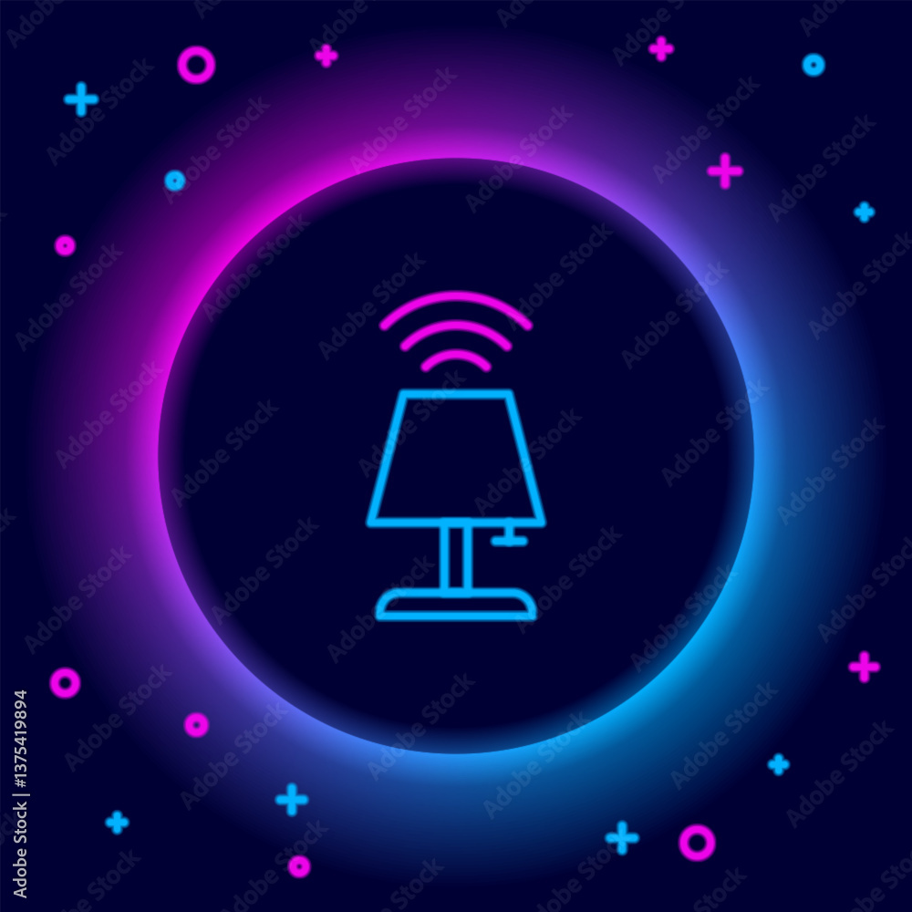 Poster glowing neon line smart table lamp system icon isolated on black background. internet of things conc
