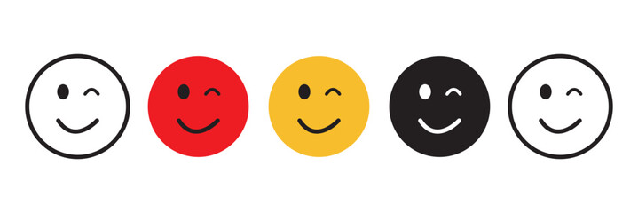 Smiley icon set.  Editable stroke. Vector illustration.
