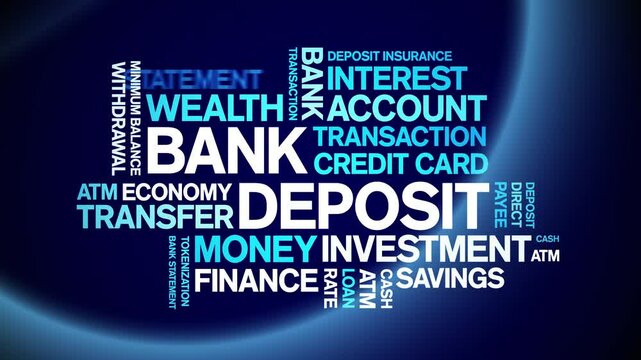 Bank Deposit animated word cloud;text design animation tag kinetic typography seamless loop.
