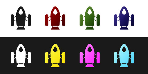 Set Rocket ship icon isolated on black and white background. Space travel. Vector