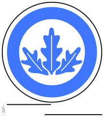 Blue oak leaves arranged symmetrically within a bold circular border. Ideal for sustainability, ecology, nature conservation, renewable resources, green living, organic branding, environmental