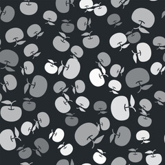 Grey Apple icon isolated seamless pattern on black background. Excess weight. Healthy diet menu. Fitness diet apple. Vector